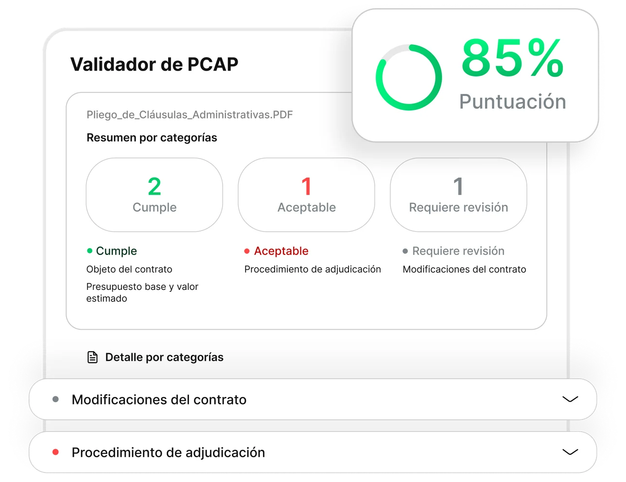 Validador de PCAP de Tendios con puntuación y detalle por categorías